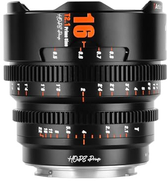 7artisans 16mm T2.1 Cine Lens APS-C fixed focus film lens wide angle, large aperture for M43-Mount,black