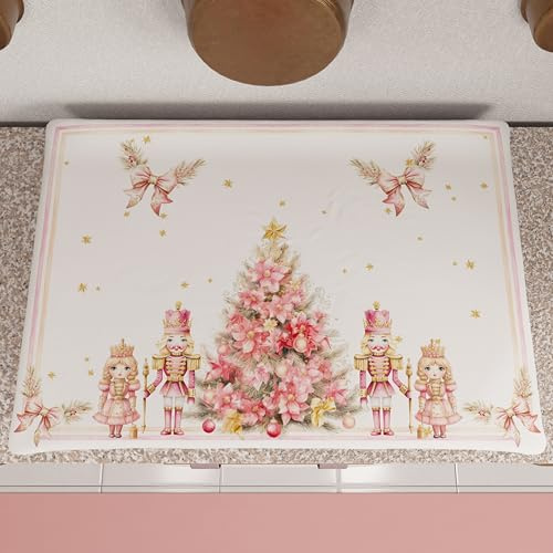 PETTI Artigiani Italiani - Coprifornello Natalizio, Coprifornello Cucina Natalizio, Copri Piano Cottura 50x70 cm, Coprifuochi Schiaccianoci Rosa, 100% Made in Italy