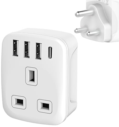 UK to South Africa Plug Adapters, South Africa Power Converter with 4 USB Grounded Universal Travel Adapter 3 pin for South Africa Ghana, Bahrain, Mauritius etc (Type M travel adapter)