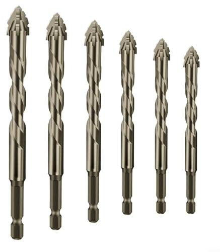 Set di 6 punte per trapano eccentriche per piastrelle di vetro, triangolari, a quattro scanalature, in lega di acciaio al tungsteno, per piastrelle, vetro, plastica dura, cemento, granito,