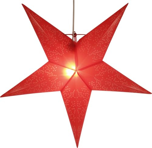 Wetterfester LED Außenstern Kassandra, Weihnachtsstern, 60 cm, rot | 5-spitziger, flacher Bau, ideal für Terrasse, Balkon, Garten, einfacher Aufbau, inkl. 7 m Kabel und LED Leuchtmittel.
