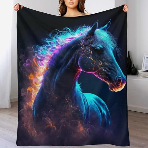 Animal Pferd Galaxy Decke Wohndecke Warm & Kuschelig Waschbar, Überwurf Ideal Für Draußen, Camping, Couch, Bett, Reisen – Superweiche Wolldecke（100×130cm）