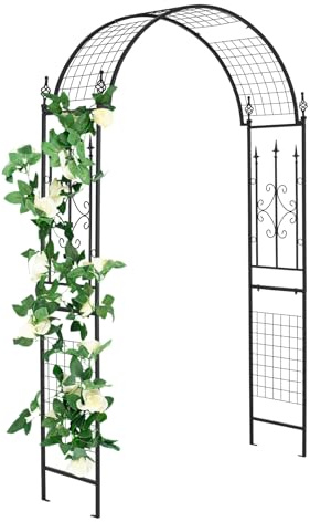 GOPLUS Rosenbogen aus Metall, 143 x 40 x 234 cm Gartenbogen mit Rankhilfe & 4 Erdspießen, Torbogen für Kletterpflanzen, Rankbogen Hochzeitsbogen für Garten, Hochzeit & Party