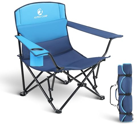 ALPHA CAMP Folding Camping Chair with Cup Holder, Heavy Duty Outdoor Portable Camp Chair for BBQ, Beach, Travel, Picnic, Festival
