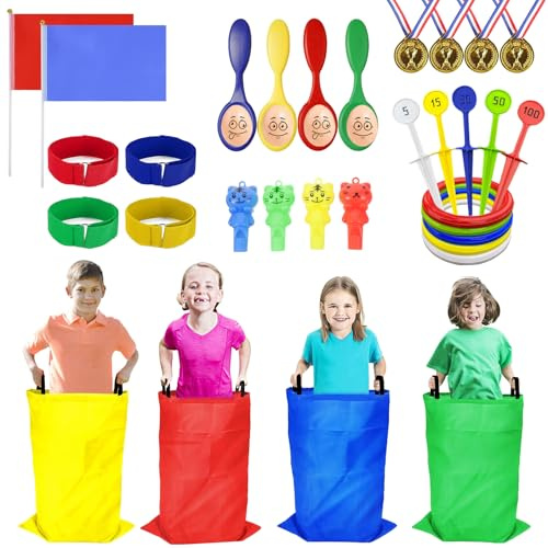 Waylipun Giochi all'aperto per bambini, 36 pezzi Giochi di festa per compleanno per bambini, giochi da giardino per bambini, sacchi da saltare, corsa sulle uova, corsa a 3 gambe, gioco di lancio