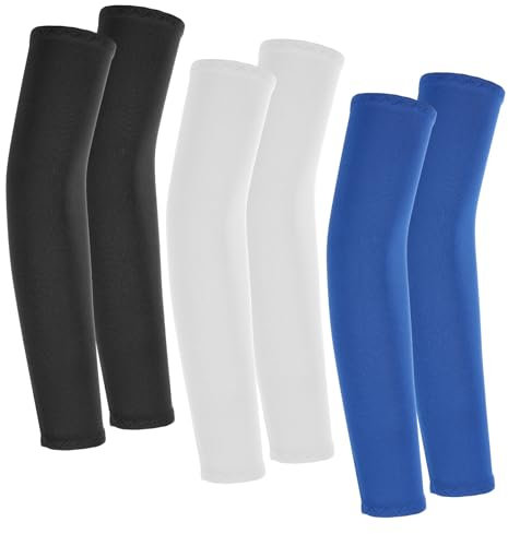 3 Pairs Arm Sleeves, Gaming Sleeve Arm Warmers Uv Sun Protection Sleeves Arms Guards to Cover Arms Compression for Men Women Outdoor Basketball Golf Football Fragile Skin (Black, White, Blue)
