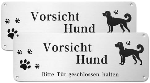 Maxmoc Vorsicht Hund Schild,2 Stück Hundeschilder Warnung | Schild Freilaufender Hund mit Selbstklebend und 4 Vorgebohrten Löchern