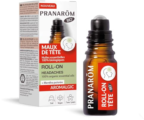 Pranarôm Aromalgic Roll-on Tête | Menthe poivrée et cajeput pour aider à chasser le mal de tête. Bille métal, effet fraîcheur immédiat. Sans alcool.