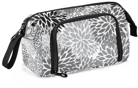 Yopersonalizes Grande trousse à crayons pour filles et garçons, motif dahlia noir et gris, pour fournitures scolaires secondaires, fournitures de bureau, trousse à crayons organisée pour enfants