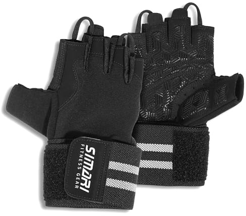 SIMARI Workout Gym Gloves for Men Women, Weight Lifting Gloves with Wrist Wrap Support, SBR Pad Grip for Full Palm Protection, for Exercise, Fitness, Dumbbells, Barbell, Fingerless