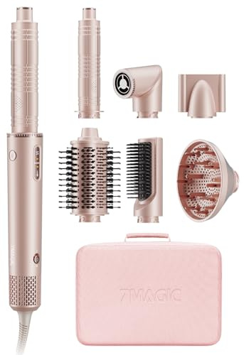 7MAGIC 7 in 1 Air Styler, Asciugacapelli Ionico, Spazzola Ad Aria Calda, Spazzola Lisciante, Arricciacapelli Automatico, Modellatori Multifunzione, Nessun Danno da Calore, con Custodia da Viaggio