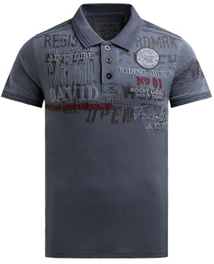 Camp David Herren Kurzarmpolo mit Tapes und Logo-Applikationen Blue Shades, 4XL