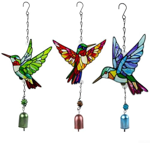 Carillon éolien en métal coloré en forme de colibri - 38,1 cm - Décoration de jardin, cour et terrasse avec sons de cloche apaisants - Ornements à suspendre pour intérieur ou extérieur