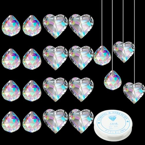 Crystal Ball Prism Suncatcher, 20Pcs 20mm/30mm Sun Catchers for Windows | Hanging Crystals Suncatchers Heart, Rainbow Sun Catcher with Clear Fishing Line, for Chandelier Garden Christmas Tree Decor