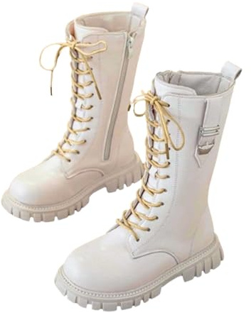 Generisch Riding Boots Children's Girls Riding Boots Women's Ankle Boots Girls Children Girl Boots Girl Autumn Shoes Winter Boots with Zip Winter Fashion Lace-Up Boots, Beige2, 5 UK