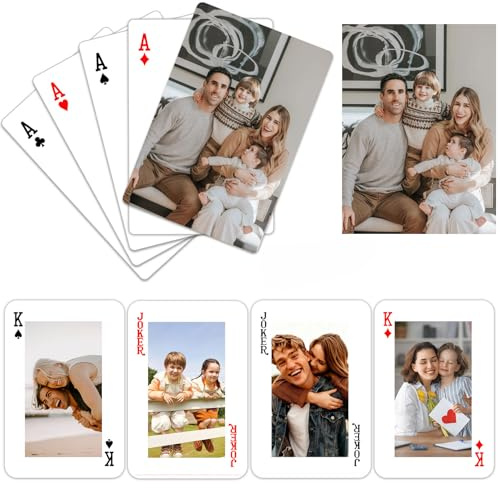 NGBEWU Personalisierte Spielkarten mit Foto | Personalisiertes Kartenspiel | Standard Poker-Spielkarten (55 Karten) Geburtstage, Valentinstag, Weihnachten (Stil 1)