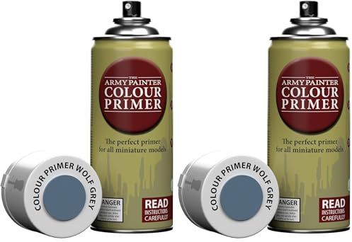 The Army Painter Colour Primer Wolf Grey, 400 mL Acrylic Spray Primer, Spray Paint Basecoat for Miniature Priming, Tabletop Roleplaying, Boardgames, and Wargames Miniature Modelling (Pack of 2)