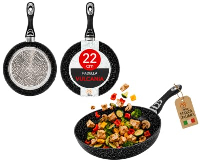 AKITAInk Padella Antiaderente Effetto Granito per Induzione, Disponibile Ø 18, 20, 22, 24, 26, 28, 30 e 32 cm, Alluminio Forgiato, PFOA Free, Lavabile in Lavastoviglie (Padella 22 cm)