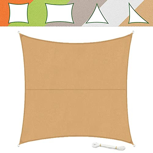 casa pura Waterproof Sun Shade Sail, Garden Sun Shade (Sand, 3 x 3 m) Rectangular Outdoor Garden Patio Sun Shade Canopy Awning, Water Repellent UV Resistant Garden Shade with Fixing Rope