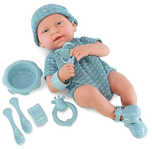 The Magic Toy Shop Bibi Doll - 14 Real Touch Vinyl Skin New Born Girl/Boy Baby Doll With Dummy & Accessories (Blue Boy)