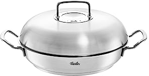Fissler Original-Profi Collection/Edelstahl-Servierpfanne (Ø 28 cm, 3,0L) runder Bräter mit Hochraum-Deckel, hoher Rand, unbeschichtet - Induktion