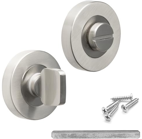 Decoranddecor Round Turn and Release Set for Bathroom Lock 54mm - Toilet Door Thumb Twist (Brushed Chrome)