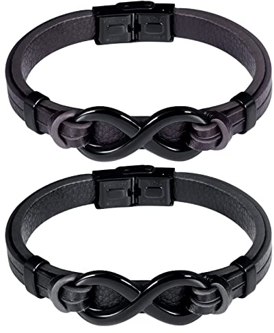 Feilok Pulsera de Cuero de 2 Piezas para Hombres Pulsera de Cuero Ajustable para Hombres