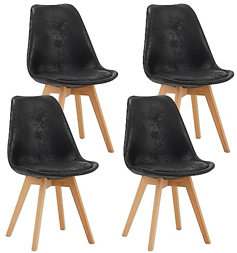 WAFTING 4er Set Esszimmerstühle Mit Sitzkissen und Holzbeinen Für Moderne, Mittelalterliche Restaurants, Räume und Küchen, Schwarz