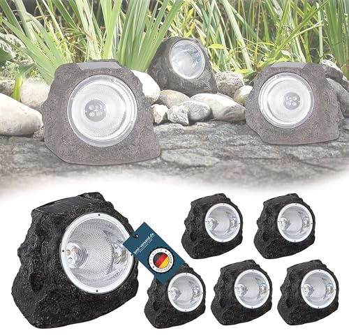 bmf-versand® Solarlampen für außen Garten 6 Stück Set - Solar Bodenleuchten aussen Stein Optik - Solarleuchten Gartenlampen solar wetterfest - Gartenbeleuchtung Deko Wegeleuchten IP44 Solar LED
