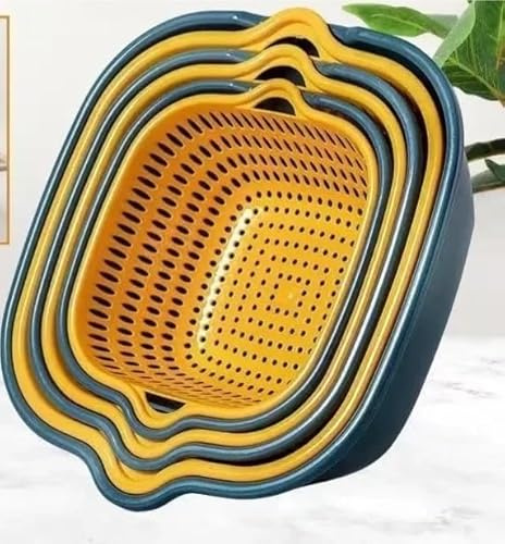 ZGYDNM Double Basket six-Piece Kitchen wash Basin Vegetables and Fruits Multi-Functional Plastic Washing Basket