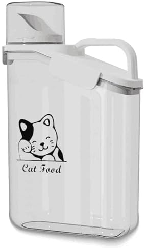 Geyecete Cat Seed Storage Container - Portable 3 Qt/2.8 L Clear Plastic Cat Food Jar with Measuring Cup - Pet Food Storage