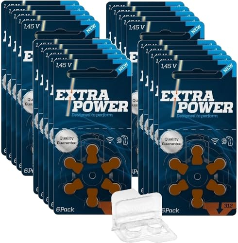 Blister Pile per apparecchi acustici PR41 marrone 24607 + contenitore per 2 batterie per apparecchi acustici (10, 13, 312, 675), scatola trasparente per due batterie a bottone fino a 12 mm x 6 mm