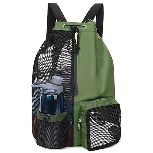 JSNOM Zaino Mare Sacca Sportiva: Zaino Casual con Coulisse Impermeabile per Spiaggia Viaggio Yoga Escursionismo Nuoto Allenamento Scuola per Uomo Donna (Nero) (Verde)