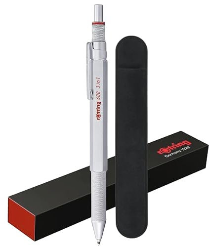 rOtring 600 3-in-1 Multicolor Pen und Druckbleistift | Schwarz & Rot Kugelschreiberspitzen | 1 Druckbleistiftspitze (0,5 mm) | Samtstiftetui
