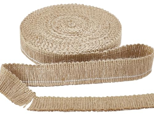 GORGECRAFT Borla de Flecos de Arpillera 10m*25mm Cinta de Yute con Encaje Flecos Decorativos Hechos A Mano para Coser Pantallas de Lámparas Cortinas Decoración Navideña para el Hogar Vestidos de Boda
