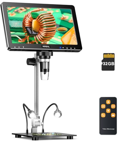 Hideal HM10 Microscopio digitale da 10,1 pollici: 16MP 1200X HD IPS Moneta Microscopio Lente d'ingrandimento per monete di errore con luce, microscopi LCD 1080P per saldatura per adulti con schermo