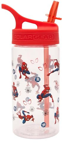 Marvel Spiderman – Bouteilles d'eau pour enfants avec paille – 400 ml sans BPA – Gourde Spider-Man avec poignée de transport – Bouteille d'eau d'école avec paille amovible, rouge
