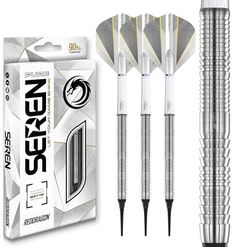 RED DRAGON Darts - Seren Pure 1-90% Tungsteno - 18g Barril / 20g Peso Completo Punta Suave Juego de Dardos con Plumas y Varillas