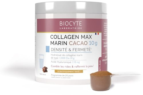 BIOCYTE Kollagen Max Marin Smak Kakao - fyller rynkor och stärker huden - hyaluronsyra, beprövad effektivitet av Aquacol Marin Collagen - 20-dagars program