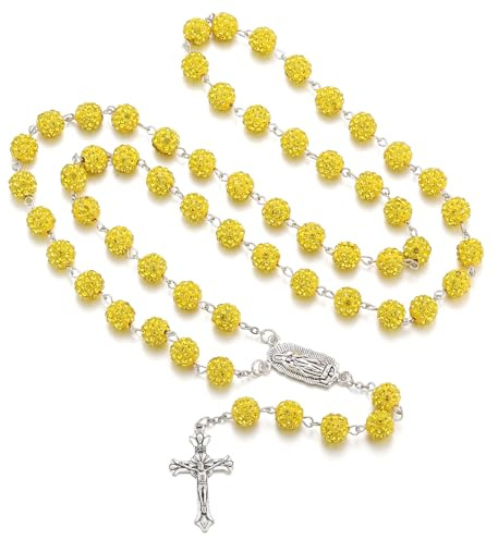 AFSTALR Rosenkrans-kedja med strass rosary för kvinnor radband pärlor halsband med jungfru Maria och korshänge radband halsband för dop bröllop nattvardsfest, Rostfritt stål