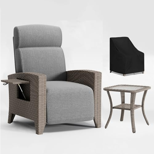BYYBOU Gartensessel mit Liegefunktion Relaxliege Garden, Polyrattan Gartenmöbel Set mit Tisch & Abdeckung–Ratan Liegesessel Verstellbarer Sessel, ideal als Relaxsessel, Korbsessel Wohnzimmer