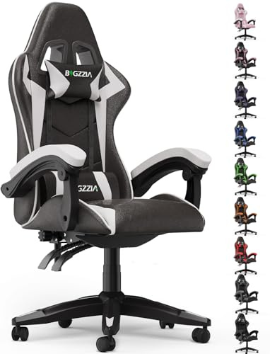 bigzzia Gaming Chair Office Chair Desk Chair Swivel Heavy Duty Chair Ergonomic Design with Cushion and Reclining Back Support (White)
