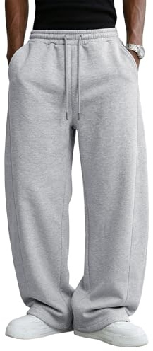 Pillxter Men's Baggy Sweatpants Cotton Fleece Wide Leg Lounge Sweat Pants Drawstring Waist Jogging Pants with Pockets,Light Gray