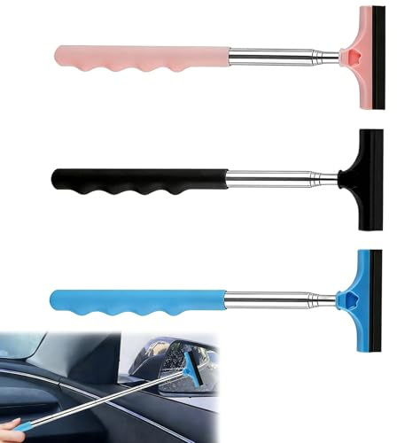 3 Piezas Limpiaparabrisas De Espejo Retrovisor De Coche, Limpiaparabrisas Retráctil para Espejo Retrovisor De Coche, Su Longitud Extensible Puede Alcanzar Los 65 cm(Rosa, Azul, Negro)