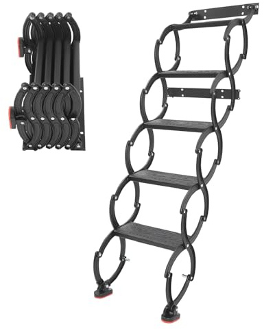 banborba Scala da tetto a 5 gradini, a parete, estraibile, per soffitta, a parete, con gradini antiscivolo, scala per soppalco, scala telescopica, portata 200 kg