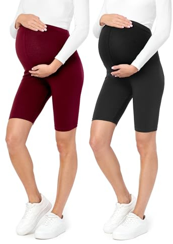 Be Mammy Dams Korta Moderskap Leggings Tights 2Pack BE20-228 (2Pack Svarta Prickar/Rödvin, S)