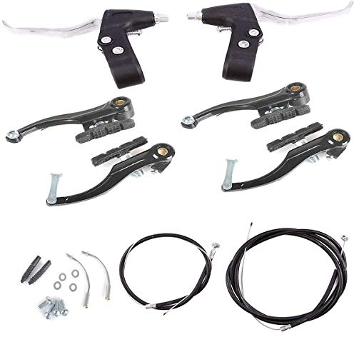 Prettyui Mountain Road Bike Brake Levers V Brake Set Front Rear Cables Kit Set Includes Callipers, Levers, Cables & All Fixings Black