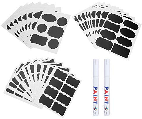 Autocollants d'étiquettes, 216 autocollants de tableau noir imperméables pour pots de fleurs avec 2 stylos pour bocaux, bouteilles en verre pour enfants (type A+F+H)