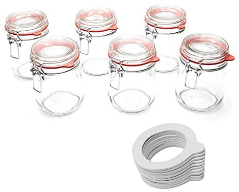 Lot de 6 pots à étrier métalliques de 800 ml Utilisable comme bocal Mason et verre de fermentation Pour le rangement et les bocaux vides avec étrier métallique et anneaux