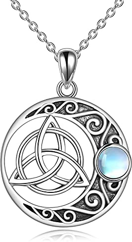 Collana con pietra di luna in argento Sterling con nodo celtico irlandese Triquetra Trinity Vintage Viking gioielli per donne e uomini, Argento sterling, Pietra di luna